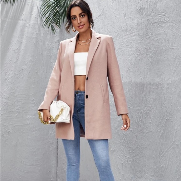 Wool like classic peacoat jacket pastel pink - Picture 3 of 9